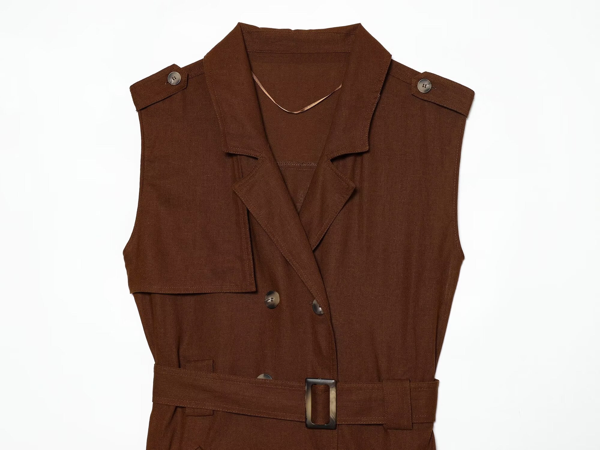 Women's With Belt sleeveless linen blend dress