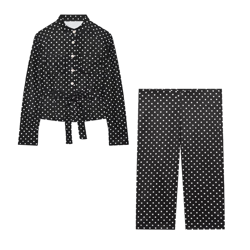 suit Women's 2 pieces With Belt polka dot shirt style Coat+Pants