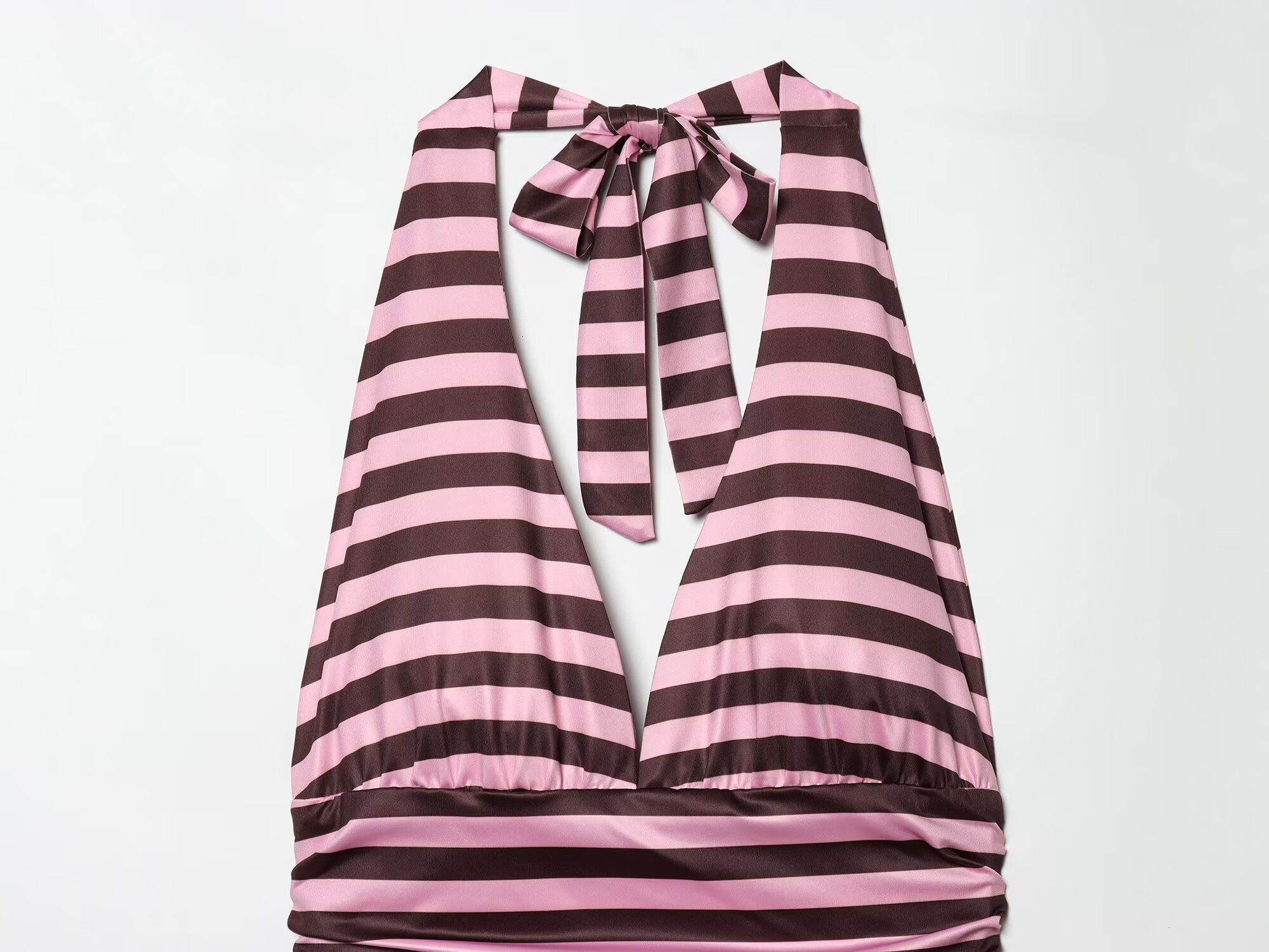 Women's striped pleated V-neck halter neck dress