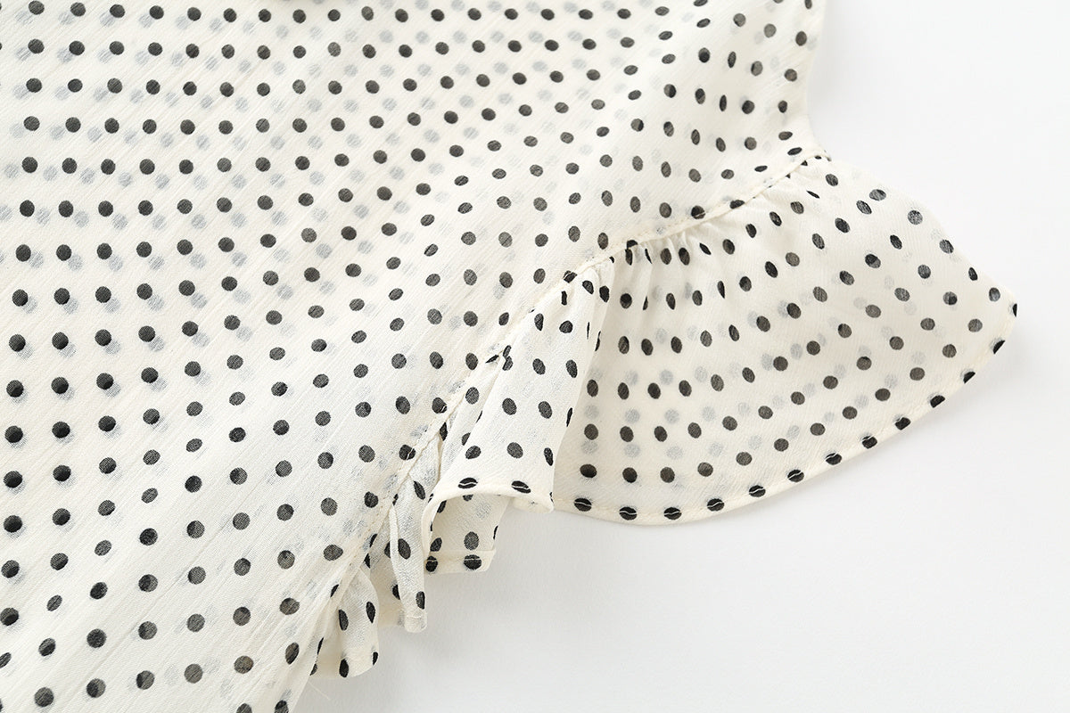 Women's bow decoration polka dot shirt