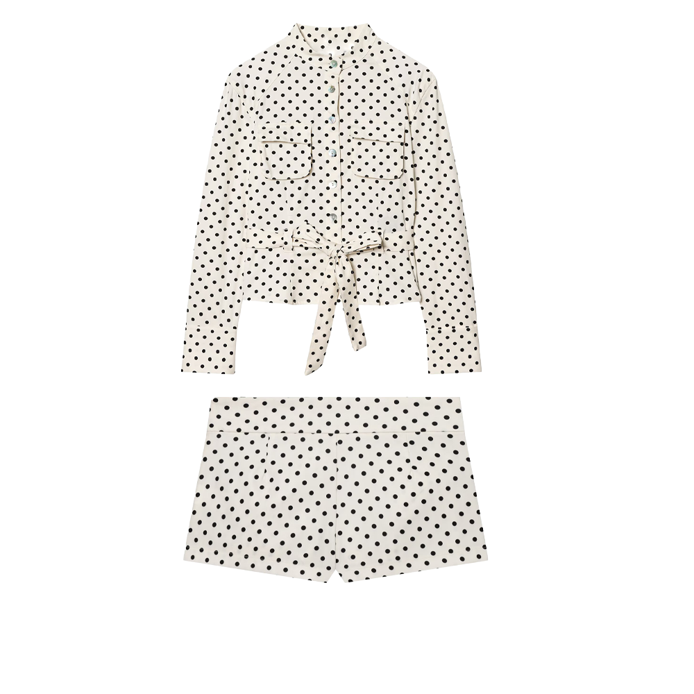 suit Women's 2 pieces polka dot pocket mini shorts+shirt style Coat